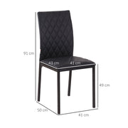 Set of 4 Upholstered Faux Leather Dining Chairs with Metal Legs for Kitchen or Lounge Black