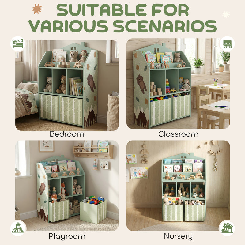Kids Storage Shelf with Book Display and Drawers for Easy Organisation Green AOSOM