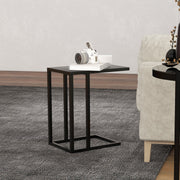 C Shape Bedside Table with Wood Effect Top Ideal for Small Spaces or Sofa Side, Black