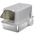 Stainless Steel Cat Litter Box with Scoop and Filter Bags for Large Cats Grey