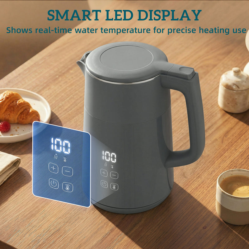 Electric Kettle with Fast Boil and Keep Warm Function for Busy Mornings 1.7L Grey Silver Homcom