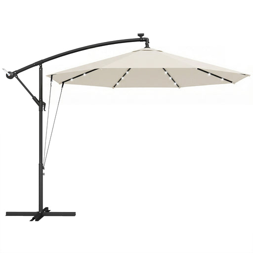 Garden Cantilever Parasol with Solar LED Lights for Evening Patio Shade Cream White Outsunny