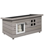 Grey Wooden Outdoor Cat House Raised Shelter with Openable Roof and Window by PawHut