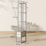 LED Floor Lamp with Shelves and Fabric Drawer Adjustable Brightness for Living Room Grey