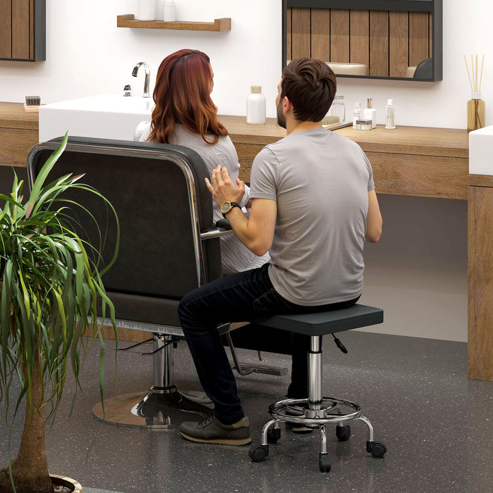Black Adjustable PU Leather Rolling Stool with Wheels by HOMCOM
