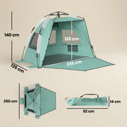 Pop Up Beach Tent for Quick Sun and Wind Protection with Mesh Windows Green Outsunny