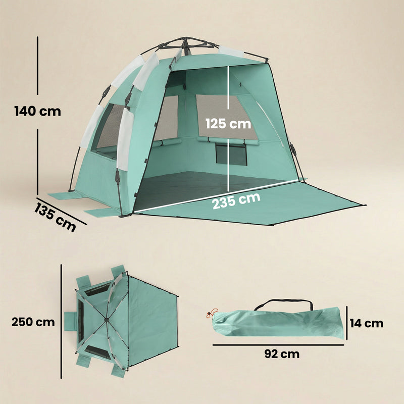 Pop Up Beach Tent for Quick Sun and Wind Protection with Mesh Windows Green Outsunny