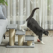 Grey 3 Step Pet Stairs for Cats and Dogs Soft Ladder with Non Slip Surface by PawHut