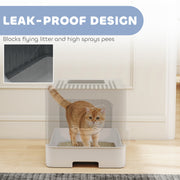 Foldable Cat Litter Box with Lid Drawer and Scoop for Easy Cleaning and Odour Control Grey AOSOM