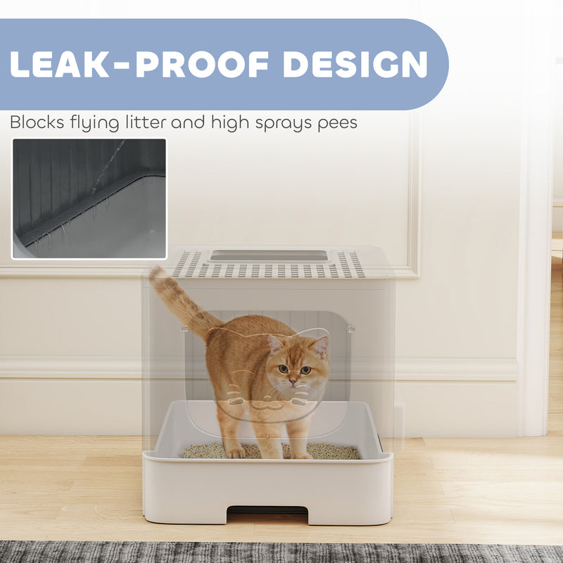 Foldable Cat Litter Box with Lid Drawer and Scoop for Easy Cleaning and Odour Control Grey AOSOM