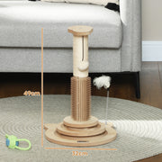 49cm 5 in 1 Cat Scratching Post with Sisal Track Ball Brush and Toys Oak Tone by PawHut