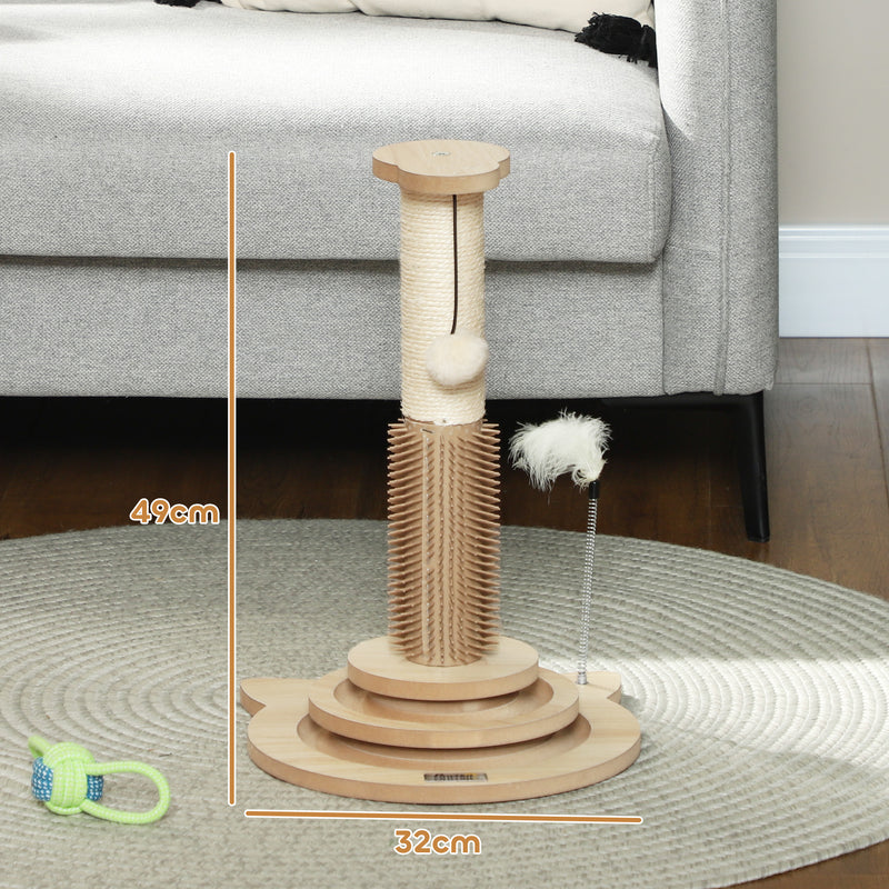 49cm 5 in 1 Cat Scratching Post with Sisal Track Ball Brush and Toys Oak Tone by PawHut