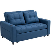 Two Seater Pull Out Sofa Bed with Hidden Mattress for Small Spaces, Dark Blue