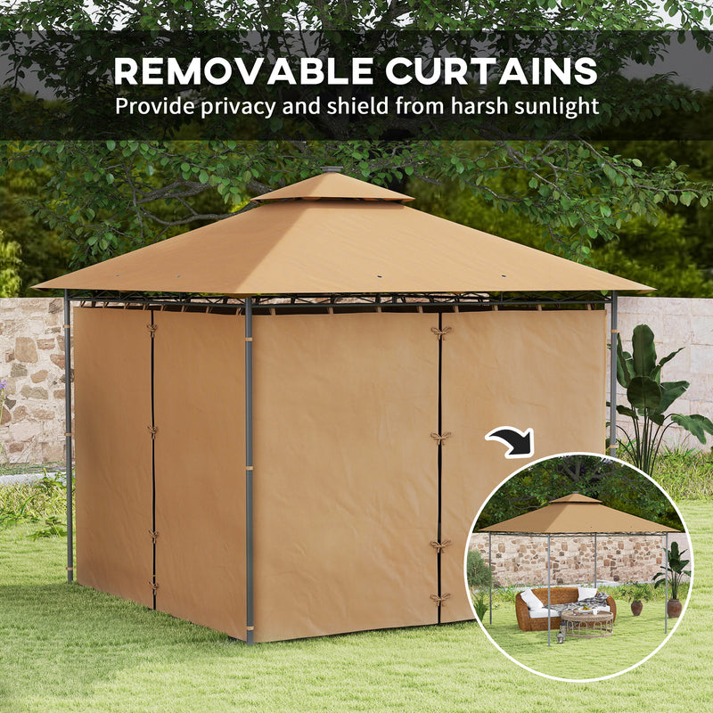 3 x 3 m Brown Metal Gazebo With Solar LED Lighting by Outsunny
