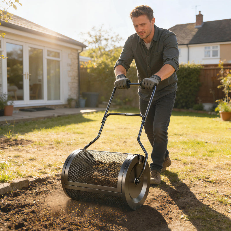 Compost Spreader with Adjustable Handle for Easy Lawn and Garden Care Black AOSOM