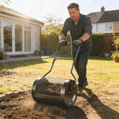 Compost Spreader with Adjustable Handle for Easy Lawn and Garden Care Black AOSOM