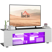 Modern TV Cabinet With Adjustable Shelves And LED Lighting For Living Room, White