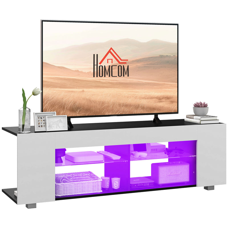 Modern TV Cabinet With Adjustable Shelves And LED Lighting For Living Room, White