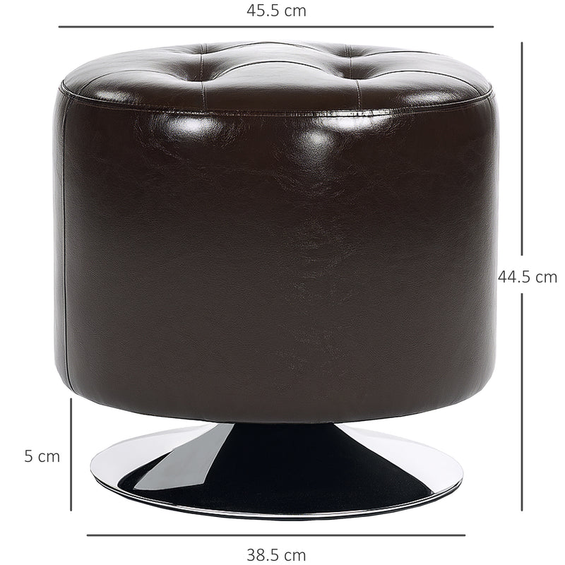 Round Swivel Footstool with Thick Padding and Steel Base Brown Faux Leather by HOMCOM