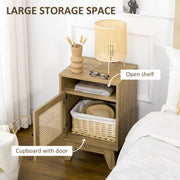 2 Piece Rattan Bedside Tables With Shelf and Cupboard for Bedroom Storage Natural