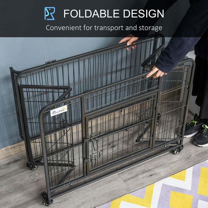 Metal Dog Cage with Locking Door Wheels and Removable Tray for Medium Pets by PawHut