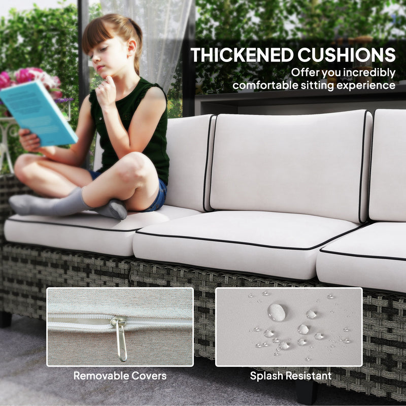 6 Seater Rattan Garden Furniture Set with Cushions Light Grey by Outsunny