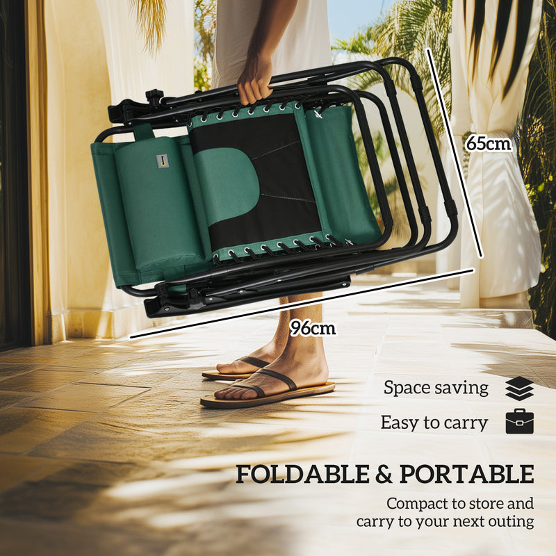 Set of 2 Green Zero Gravity Reclining Garden Chairs with Canopy and Cup Holder by Outsunny