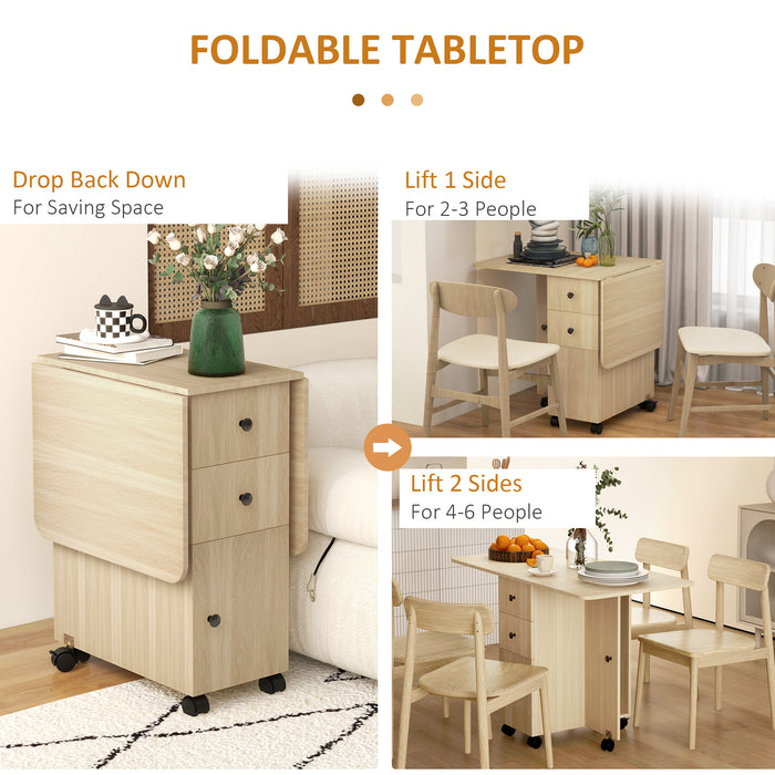 6 Seater Drop Leaf Dining Table with Storage Wood Effect by HOMCOM