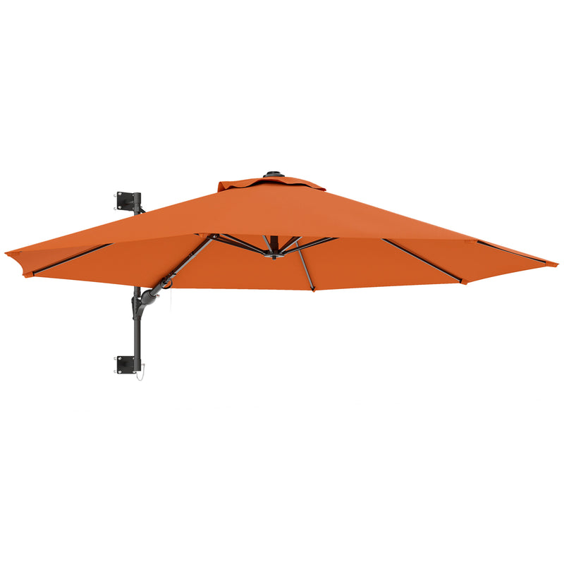 Orange 3 Metre Wall Mounted Garden Parasol with Easy Crank Handle for Shade by Outsunny