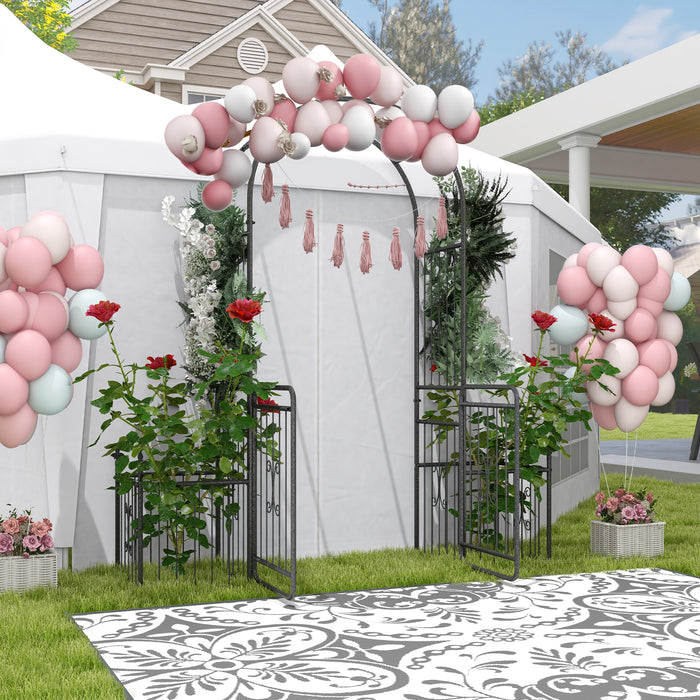 Metal Garden Arbor Arch with Double Doors and Planter Baskets Black by Outsunny
