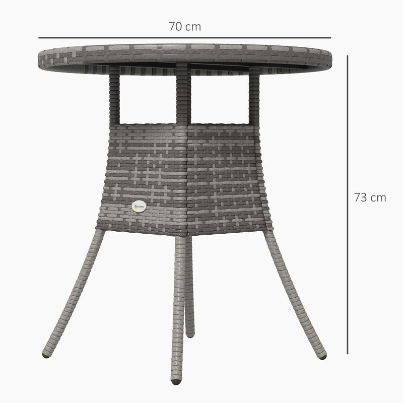 Grey Round 4 Seater Rattan Garden Table with Wood Effect Top for Outdoor Dining 70cm