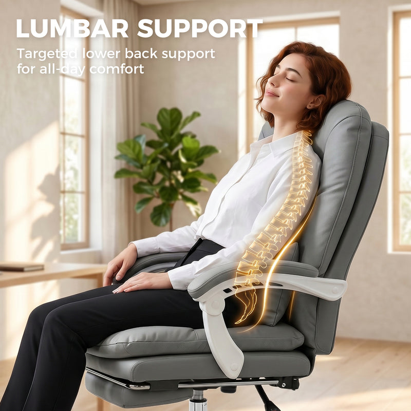 Office Chair with Reclining Backrest and Footrest for Comfortable Home Working Grey