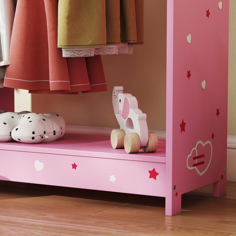 Kids Clothes Rail with Mirror Shelves and Fabric Storage for Bedroom and Nursery Pink AOSOM