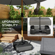 Garden Parasol with Double Canopy and Solar LED Lights for Large Patios Light Grey Outsunny