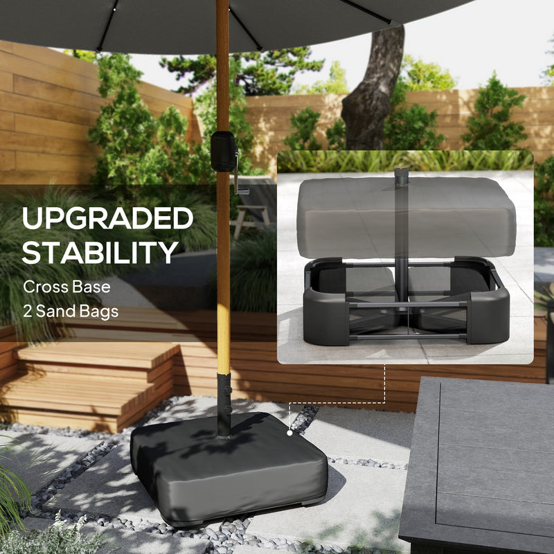Garden Parasol with Double Canopy and Solar LED Lights for Large Patios Light Grey Outsunny