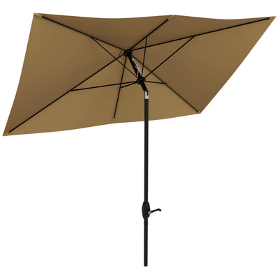 Brown 2 x 3m Rectangular Garden Parasol with Crank Tilt Aluminium Pole Sun Shade
