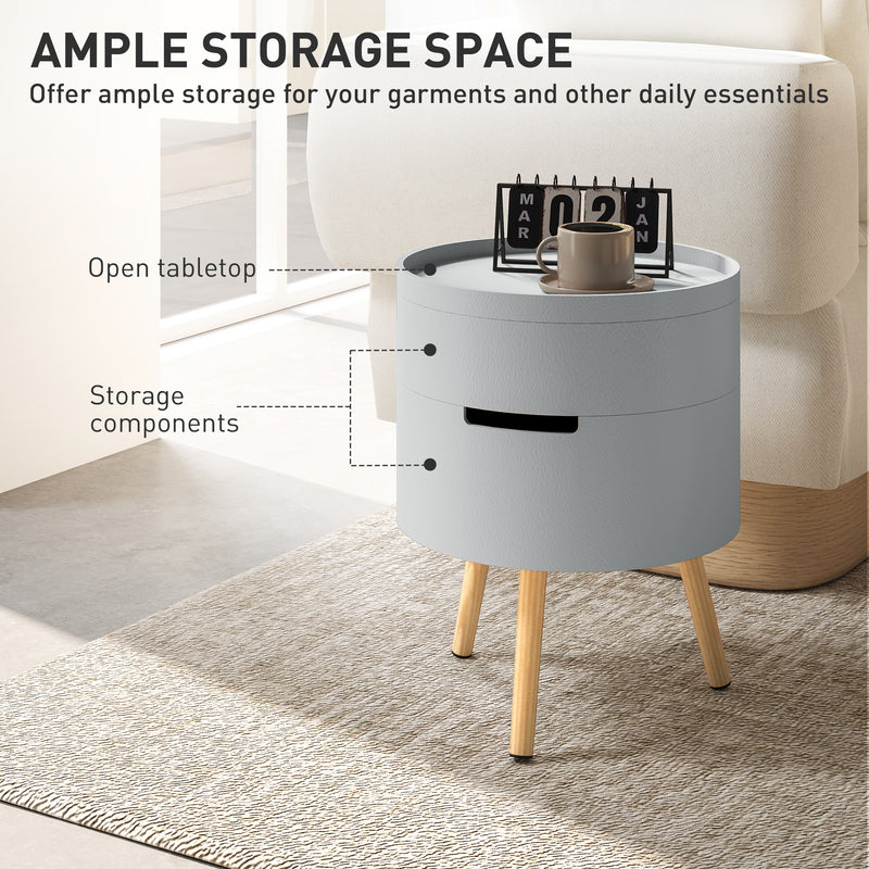 Grey 3 Tier Round Coffee Table with Hidden Storage and Detachable Tray by HOMCOM