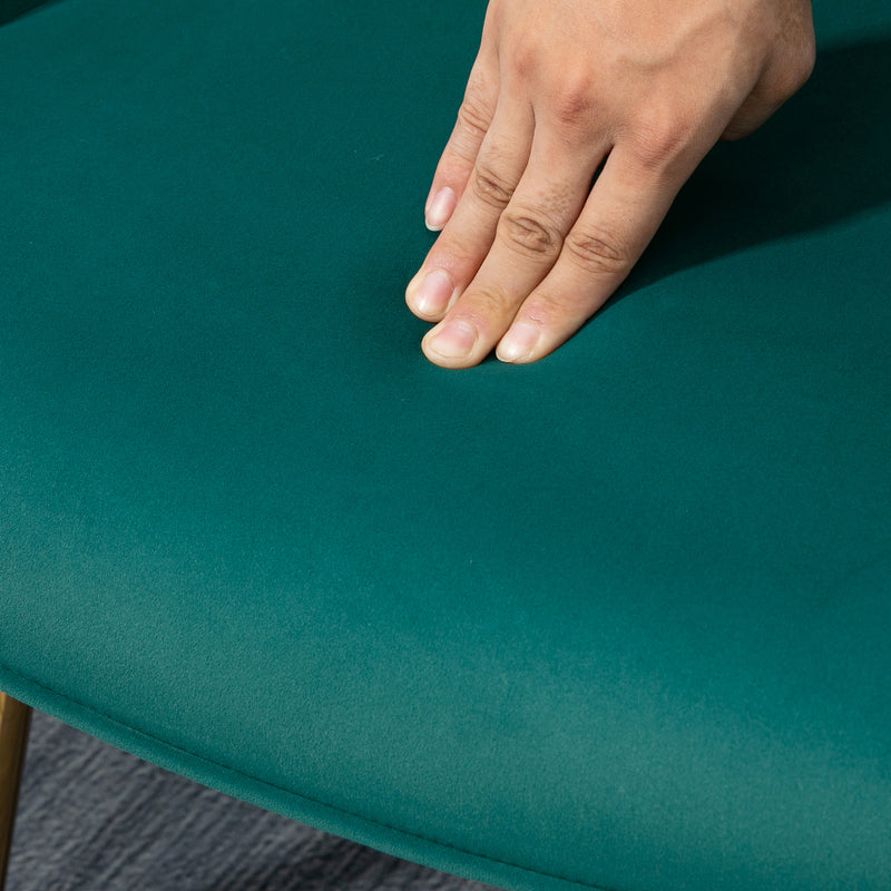 Velvet Wingback Armchair with Footstool for Living Room or Bedroom Steel Legs Dark Green