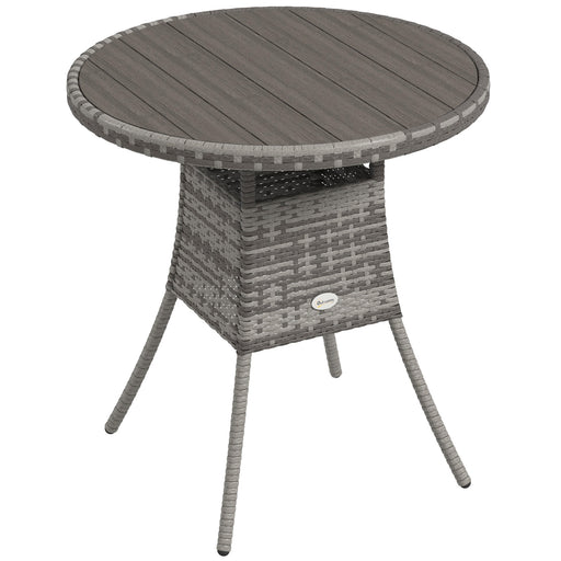 Grey Round 4 Seater Rattan Garden Table with Wood Effect Top for Outdoor Dining 70cm