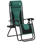 Green Zero Gravity Reclining Outdoor Lounger with Padded Seat Cup Holder and Headrest by Outsunny