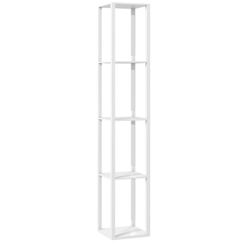 Tall Floor Lamp With Adjustable Brightness And Storage Shelves For Living Room, White