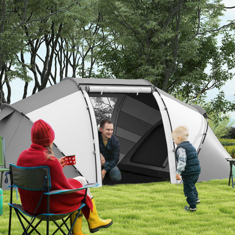 Tunnel Tent with Two Bedrooms and Living Area for 4 to 6 People Charcoal Grey White