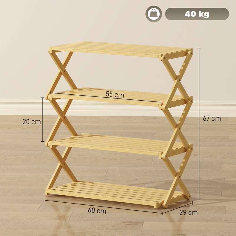 4 Tier Bamboo Shoe Rack Freestanding Storage Shelf No Assembly Required Natural AOSOM