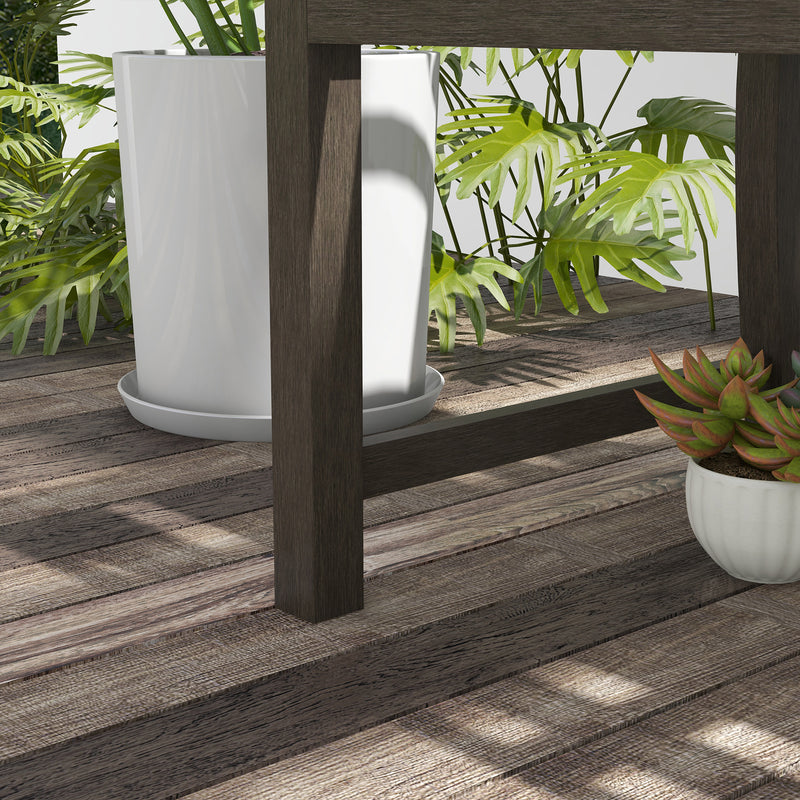 Brown Two Seater Metal Garden Bench with Slatted Design for Patio or Outdoor Use