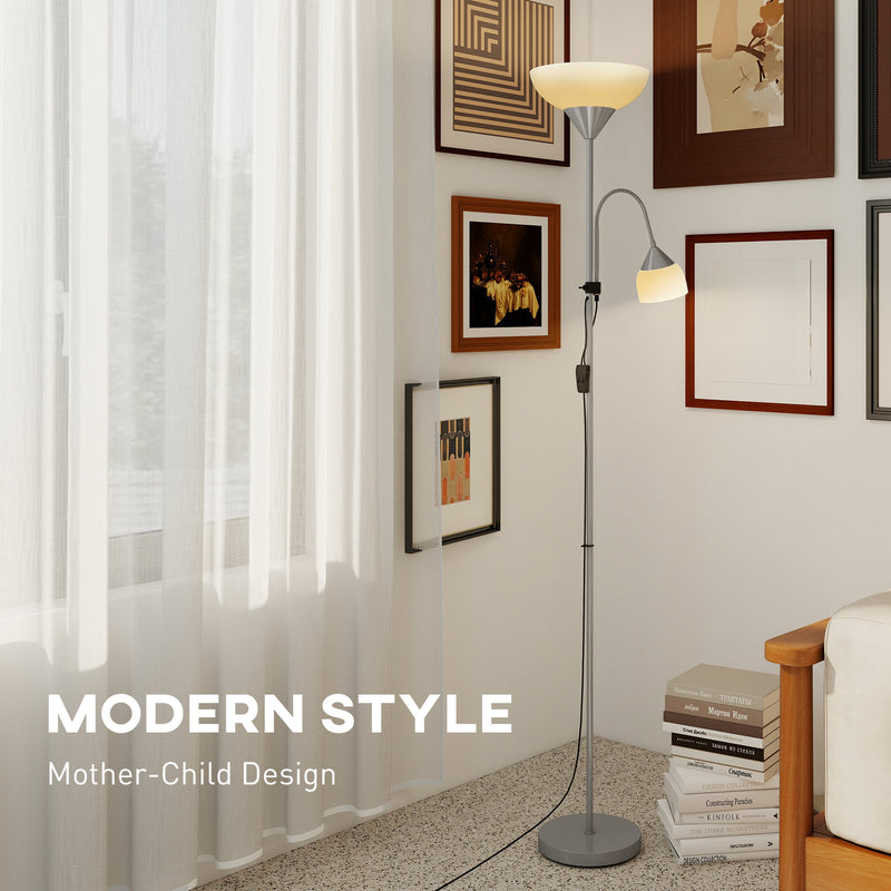 LED Floor Lamp with Adjustable Reading Light Ideal for Living Rooms or Bedrooms Silver Tone