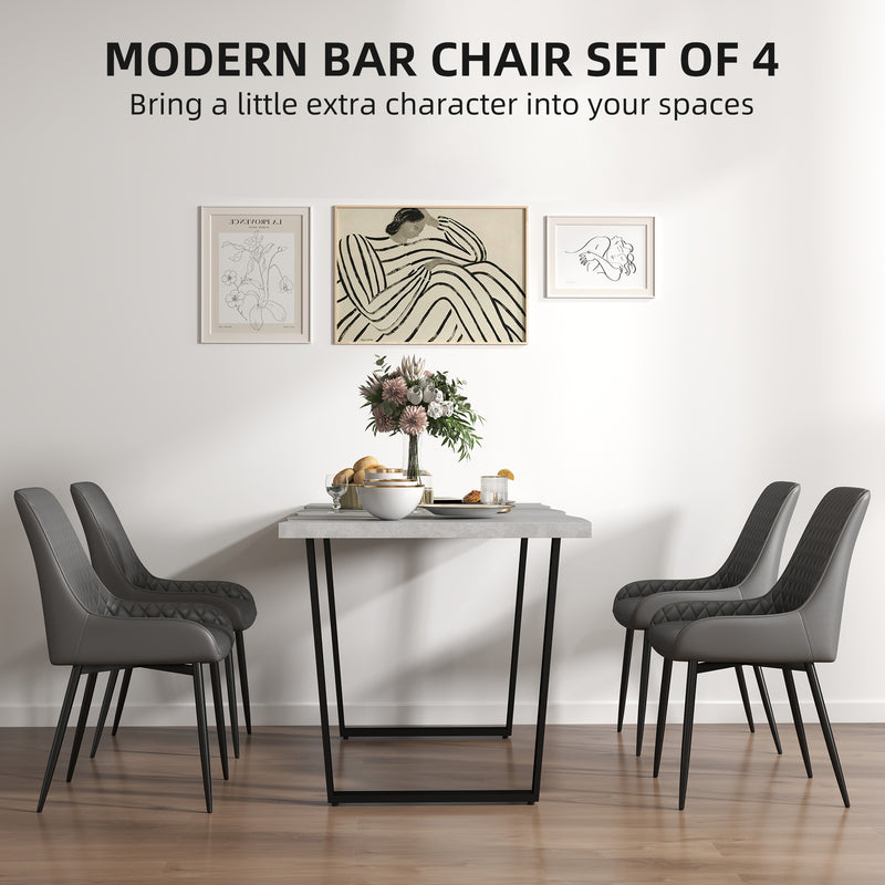 Set of 4 Quilted PU Leather Dining Chairs with Metal Legs for Modern Home Dining Grey