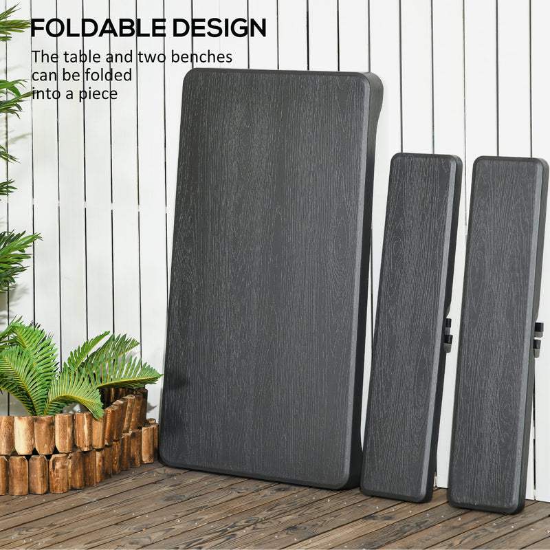 Folding Picnic Table and Bench Set for 4 with Steel Frame and Plastic Top Dark Grey by Outsunny