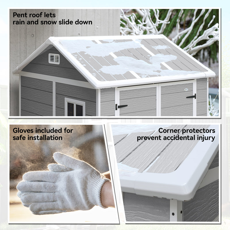 6 x 6ft Garden Storage Shed With Floor Window and Lockable Door for Outdoor Tools Grey