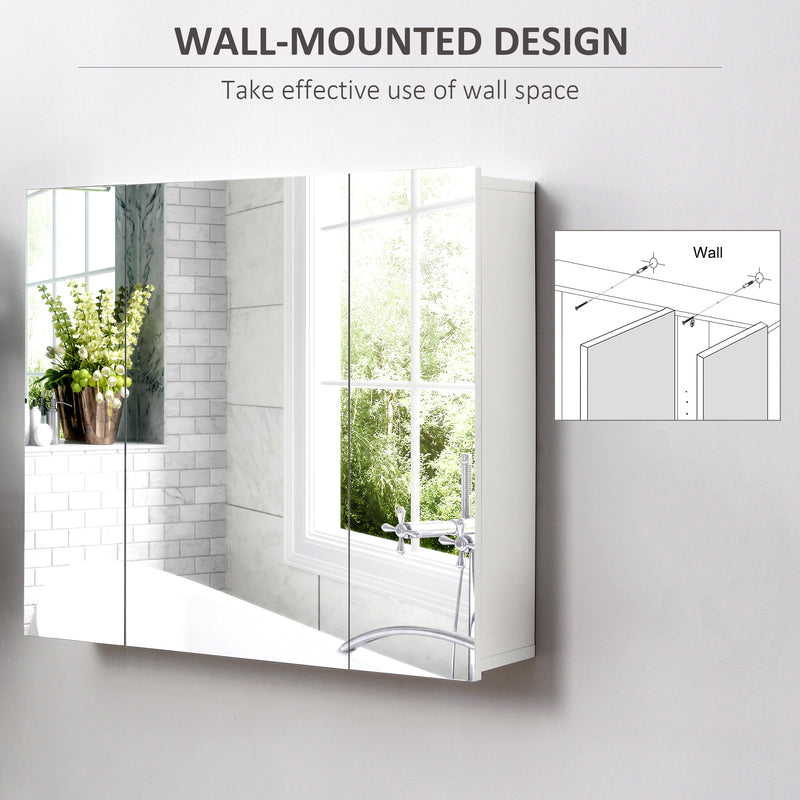 White Wall Mounted Bathroom Mirror Cabinet With Shelves For Toiletries Storage