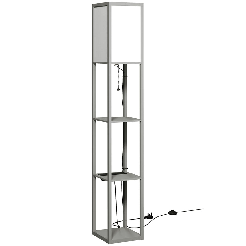 Floor Lamp with Shelves for Extra Storage and Soft Lighting in Small Living Rooms Grey White Homcom